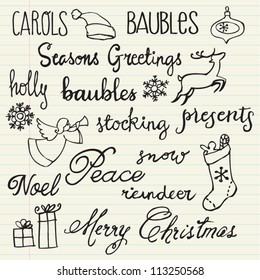 Christmas icons & words doodles sketchbook