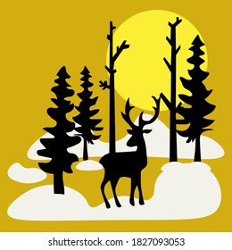 Christmas icon,spruce,snow,fullmoon with yellow background.good for gretting card,invitation card.