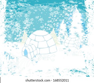 christmas igloo at the evening - Abstract winter illustration