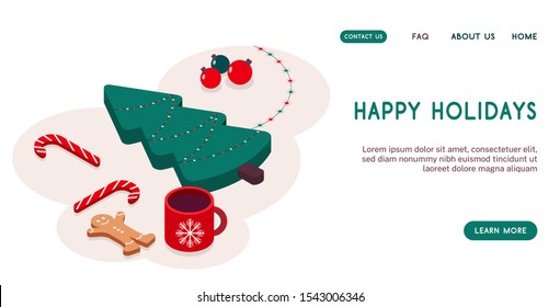  Ilustración navideña. 3d, isométrico, vector. Navidad, Año Nuevo. 