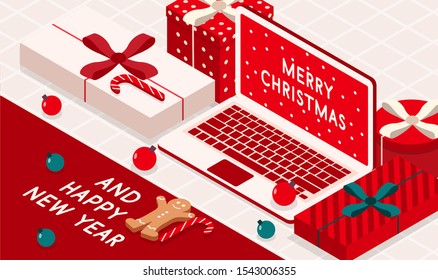 Christmas illustration. 3d, isometric, vector. Christmas, New Year. 