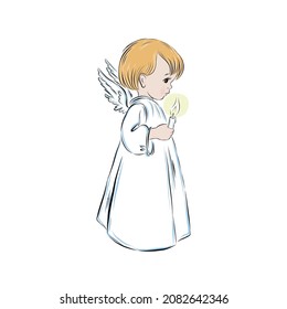 Christmas illustration. angel with a candle