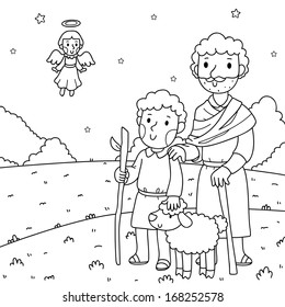 Christmas illustration. The angel and the shepherds