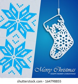 Christmas illustration - background with knitted pattern and sock