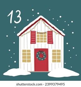 Christmas illustration with a beautiful cozy house and numbers for the advent calendar