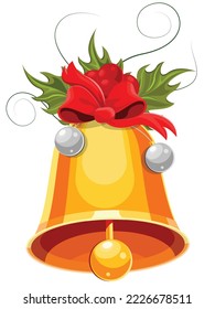 Christmas illustration. Bells with ribbon and bow.Christmas decoration. 