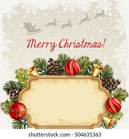 Christmas illustration with Christmas bells,baubles and snowman