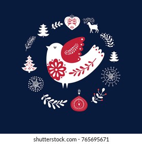 Christmas illustration with bird