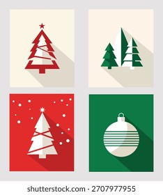 Navidades Ilustración Paquete Árboles, adornos y tarjetas festivas