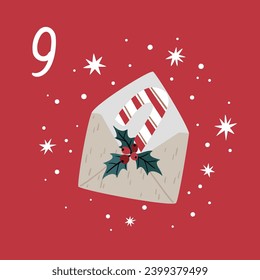 Christmas illustration with candy canes and envelope and numbers for advent calendar
