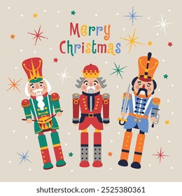 Christmas illustration card with Nutcrackers on a background New year illustration.