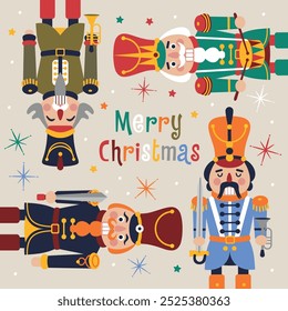 Christmas illustration card with Nutcrackers on a background New year illustration.