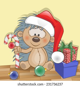 Christmas illustration of cartoon Bear in a Santa's hat 