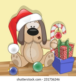 Christmas illustration of cartoon Bear in a Santa's hat 