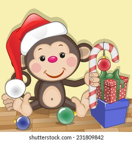 Christmas illustration of cartoon Bear in a Santa's hat 