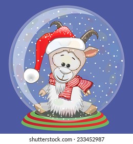Christmas illustration of cartoon Bear in a Santa's hat in a glass bowl 