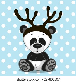 Christmas illustration of cartoon Panda with antlers