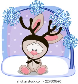 Christmas illustration of cartoon Rabbit with antlers 