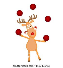 Christmas illustration of cartoon reindeer. Vector