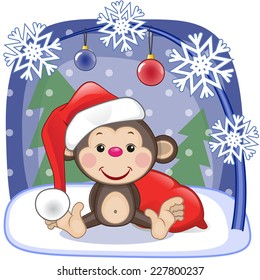 Christmas illustration of cartoon Santa Monkey 