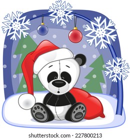 Christmas illustration of cartoon Santa Panda 