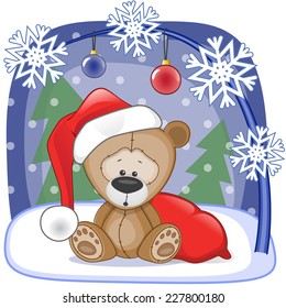 Christmas illustration cartoon Santa Teddy Bear 