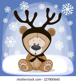 Christmas illustration cartoon Teddy Bear and antlers 