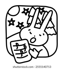 Christmas Illustration for Coloring. Vector Winter Cartoon Art for Adult and Kids Painting. Winter Holiday Book Page with Funny Characters Drawn with Outlines. 