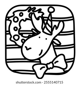 Christmas Illustration for Coloring. Vector Winter Cartoon Art for Adult and Kids Painting. Winter Holiday Book Page with Funny Characters Drawn with Outlines. 