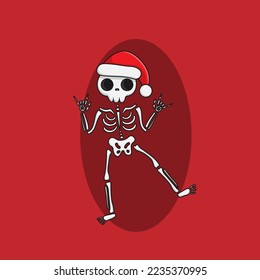 Christmas Illustration of a cute new year skeleton in a santa hat, Merry Christmas illustrations
