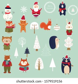 Christmas Illustration, Cute North Pole Vector Set, Santa and Cute Holiday Design Elements