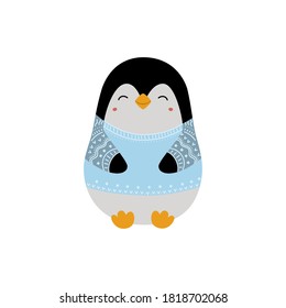 Christmas illustration, cute penguin in a sweater
