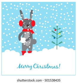 Christmas illustration with cute rabbit