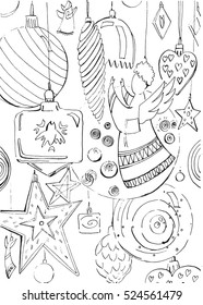 Christmas illustration with decor for the Christmas tree