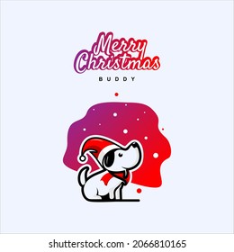 Christmas Illustration Dog wearing Hat Vector Element, Holiday Greeting Template Ideas