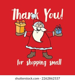 Christmas Illustration Featuring a Man Dressed as Santa Claus Carrying a Stack of Shopping Bags