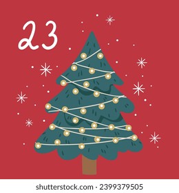 Christmas illustration with fir trees and numbers for advent calendar