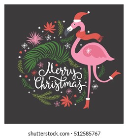 Christmas illustration with flamingo