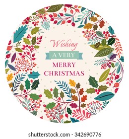 Christmas illustration with floral background