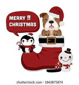 Christmas illustration with funny bull  dog.