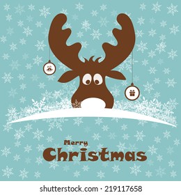 christmas illustration with funny deer, vector
