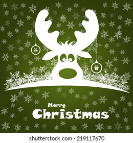 christmas illustration with funny deer, vector
