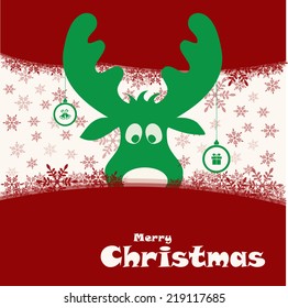 christmas illustration with funny deer, vector