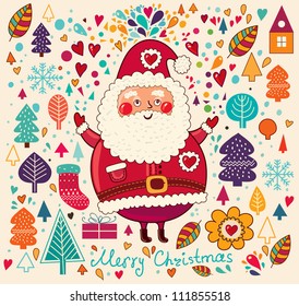 Christmas illustration with funny Santa Claus