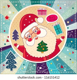 Christmas illustration with funny Santa Claus