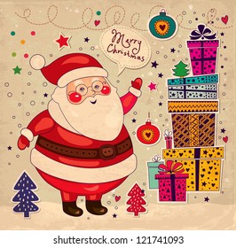Christmas illustration with funny Santa Claus