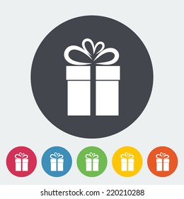 Christmas illustration with gift box. Single flat icon on the circle. Vector illustration.