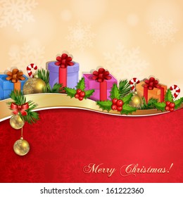 Christmas illustration with gift boxes.