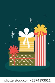 Christmas illustration with gift boxes.