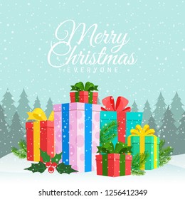 Christmas illustration with gifts and winter